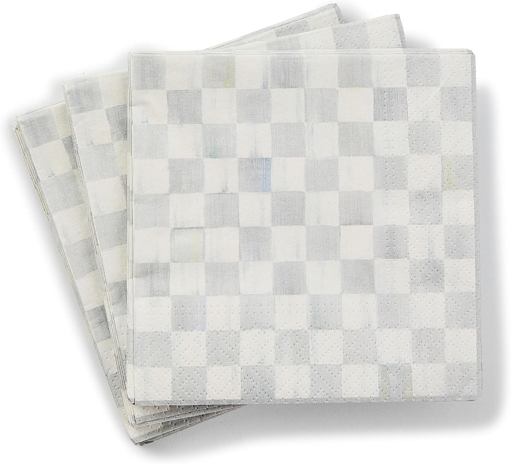 MACKENZIE-CHILDS Cocktail Paper Napkins, Stylish Paper Cocktail Napkins for Parties and More, Gray-and-White Sterling Check