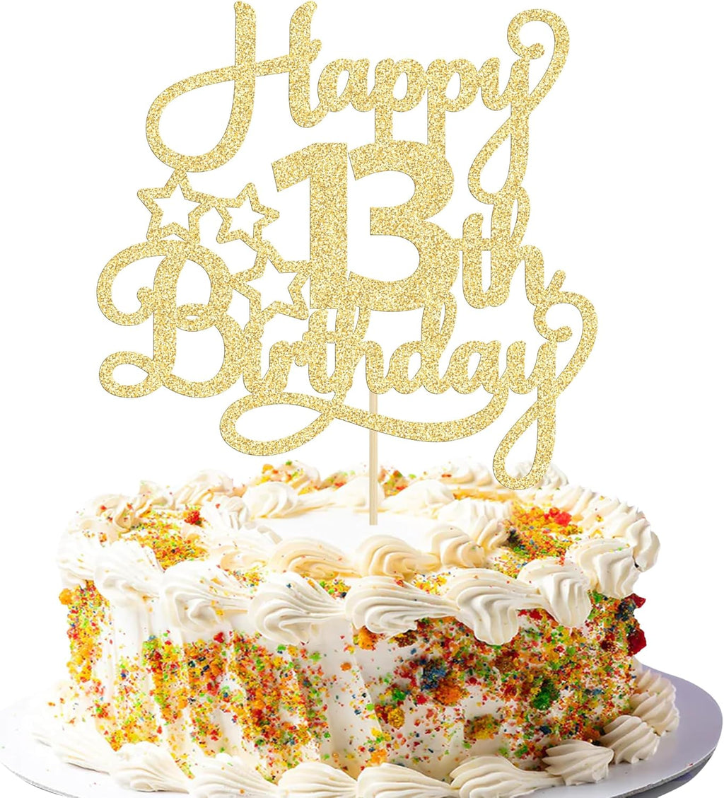1 Pack Happy 13th Birthday Cake Topper Gold Glitter 13 Official Teenager Cheers to 13 Years Old Birthday Cake Pick for Celebrating 13th Birthday Anniversary Party Cake Decorations Supplies