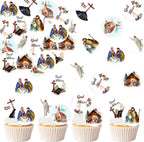 24PCS Edible Christian Jesus Cupcake Toppers Edible Christ Blessed Cupcake Toppers Cross Religious Christianity Cake Decor for Christian Jesus Party BabyShower Baptism Cake Decor Supplies