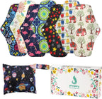 Reusable Menstrual Pads (7 in 1, 10in*7in), PHOGARY Bamboo Cloth Pad for Heavy Flow with Wet Bag, Large Sanitary Pads Set with Wings for Women, Washable Overnight Cloth Panty Liners Period Pad