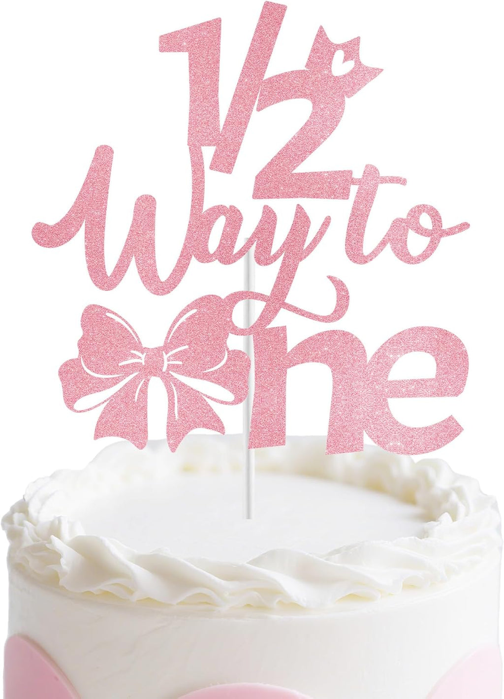 Half Birthday Decorations for Girls, Pink Bow 1/2 Birthday Cake Topper for 6 Months Baby, Halfway to One Baby Girl Party Supplies