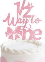 Half Birthday Decorations for Girls, Pink Bow 1/2 Birthday Cake Topper for 6 Months Baby, Halfway to One Baby Girl Party Supplies