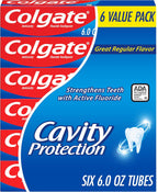 Colgate Cavity Protection Toothpaste with Fluoride, Minty Great Regular Flavor, Anti Cavity Toothpaste, 6 Pack, 6 Oz Tubes