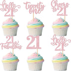 30 PCS Happy 21st Birthday Cupcake Toppers Glitter Twenty One Hello 21 Cupcake Picks 21 & Fabulous Cheers to 21 Years Cake Decorations for 21st Birthday Anniversary Party Supplies Pink