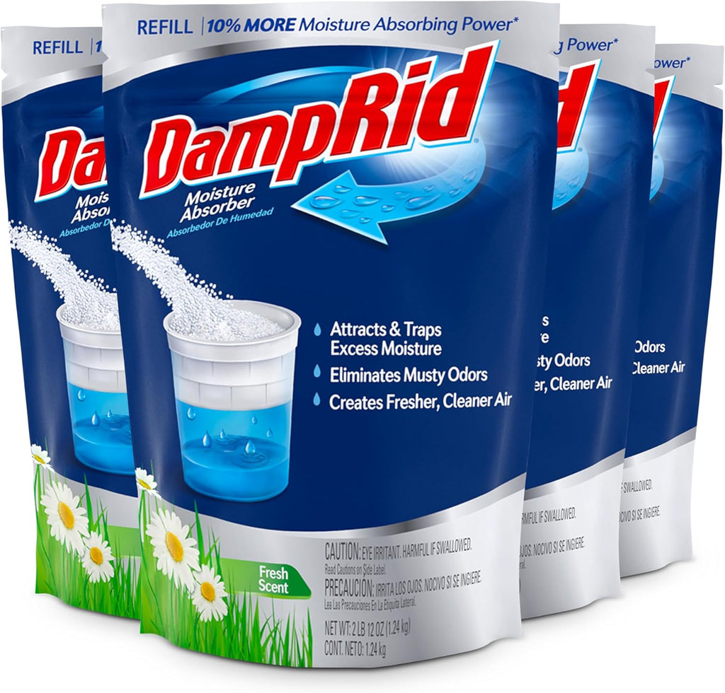 DampRid Refill Bag, 44 oz, 4-Pack - Fresh Scent Moisture Absorbers for Rooms with Excess Humidity, Long-Lasting, Eliminates Musty Odors and Creates Fresher Air