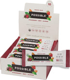 POSSIBLE Snack Bar - Whole Food Snack to Support a Healthy & Active Lifestyle - 10g of Organic Plant-Based Protein - Energy Support with Healthy Fats - Strawberry Beet Almond, 12 Count (Pack of 1)