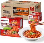 Nongshim Tteokbokki Style Noodles, Sweet and Spicy Sauce, Korean Instant Noodles, Wheat Stir Fry Style Noodles, Korean Street Food-Inspired Flavor, 9.17 oz (Pack of 10)