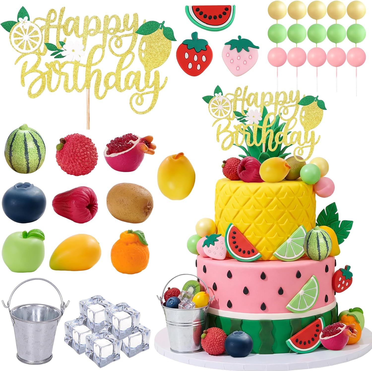 35PCS Fruit Cake Topper Fruit Cake Decoration for Baby Shower Party Supplies