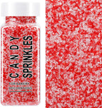 Red & White Sanding Sugar Sprinkles, 4.6 oz Edible Peppermint Sparkling Sugar Crystals for Baking Topping, Cupcakes, Cookies, Ice Cream & Cake Decorating, Wedding Valentines Christmas Holiday Supplies