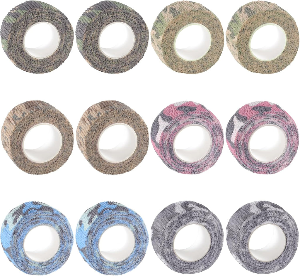 IndigoCase 12 Rolls Self Adhesive Bandage Wrap 1 Inch, CAMO-Mix Color Elastic Athletic Tape, Vet Wrap, Wrist Tape, Small Bandage for Kids, Fingertip, Dog, Pets