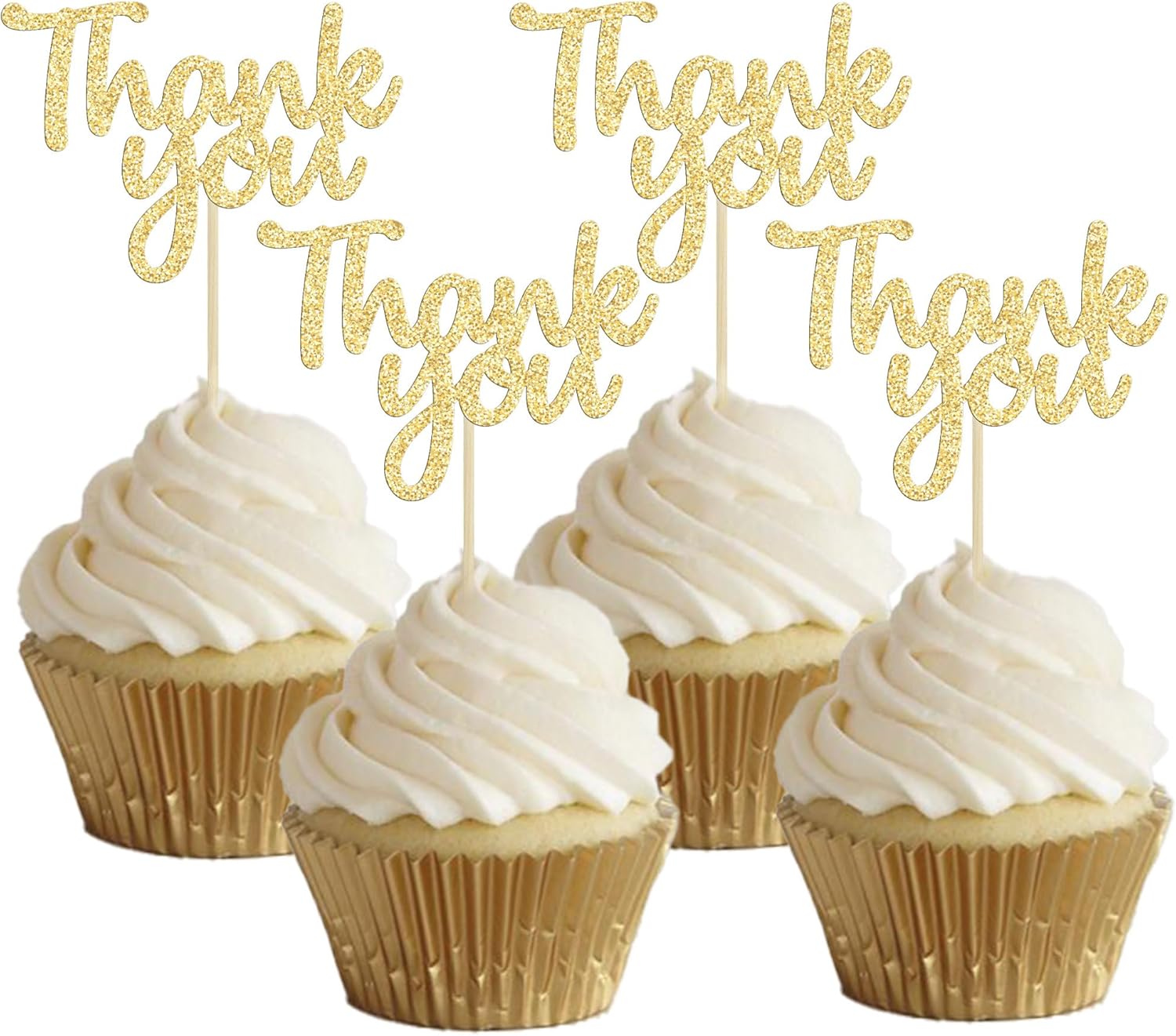 Gyufise 36Pcs Gold Glitter Thank You Cupcake Toppers Thank You Cupcake Picks for Birthday Anniversary Thanksgiving Day Wedding Bridal Party Decoration Supplies
