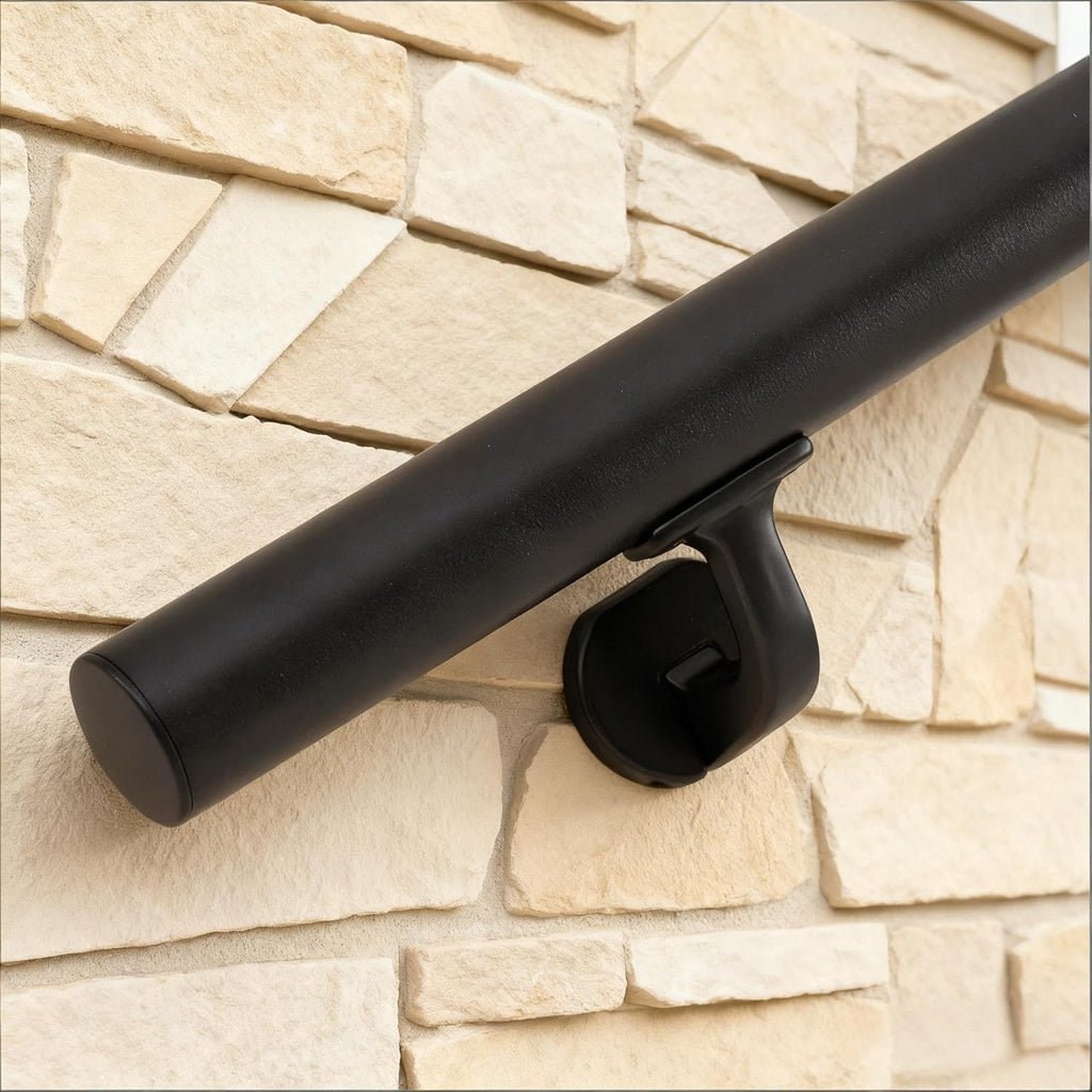 Handrails for Indoor Stairs,Deck,Slope,Modern Aluminum Handrail Set, Wall Mounted, with Zink-Alloy Brackets Aluminium Railing System,Rust Free. (Matte Black, 2 FT)