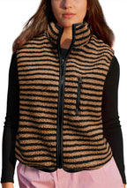Colorful world Striped Fleece Vest Women High Neck Zip Up Sleeveless Teddy Sherpa Vest with Chest Pocket