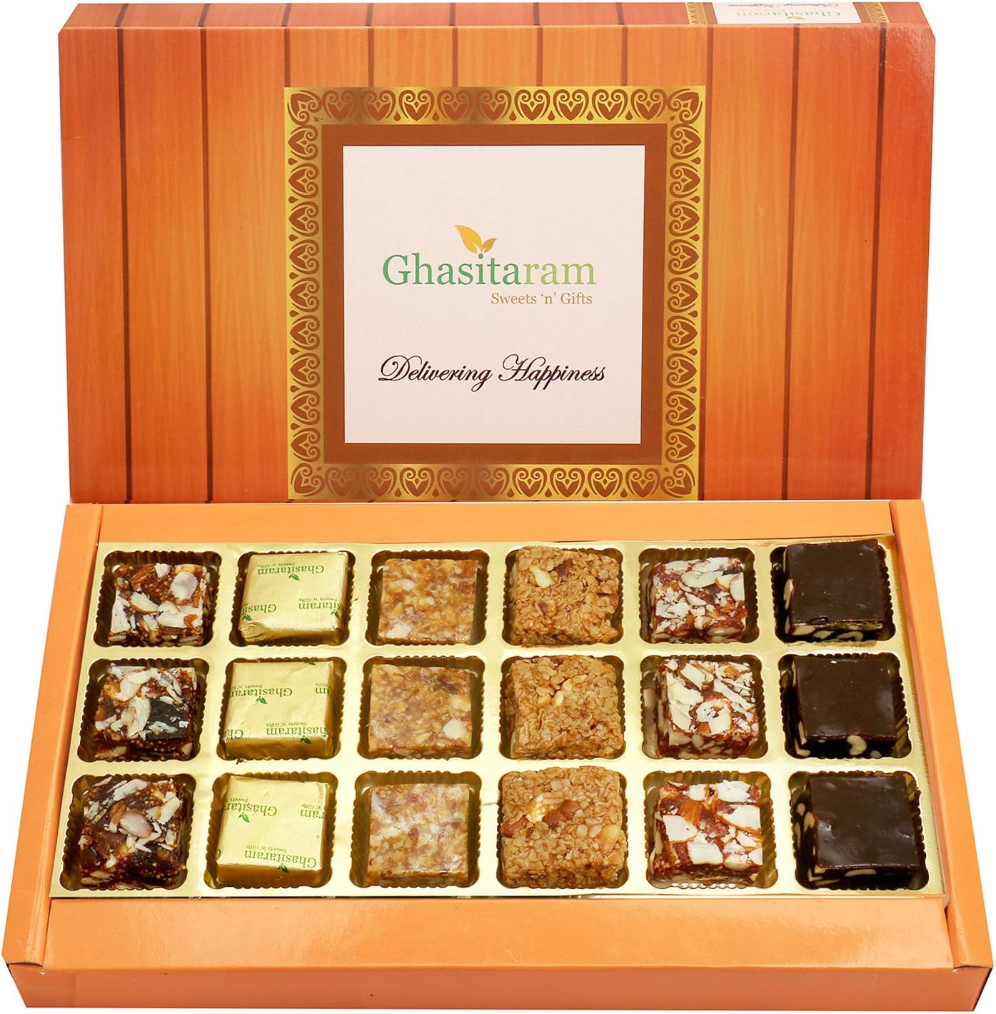 Ghasitaram Gifts Valentines Gift for Girlfriend/Boyfriend/Husband and Wife - Sweets - 18 pcs Assorted Bites