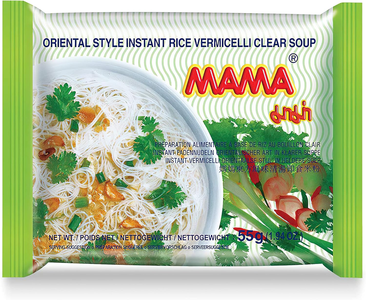 MAMA Noodles Vermicelli Clear Soup Instant Rice Noodles w/Delicious Thai Flavors, Hot & Spicy Noodles, No Trans Fat w/Fewer Calories Than Deep Fried Noodles 30 Pack