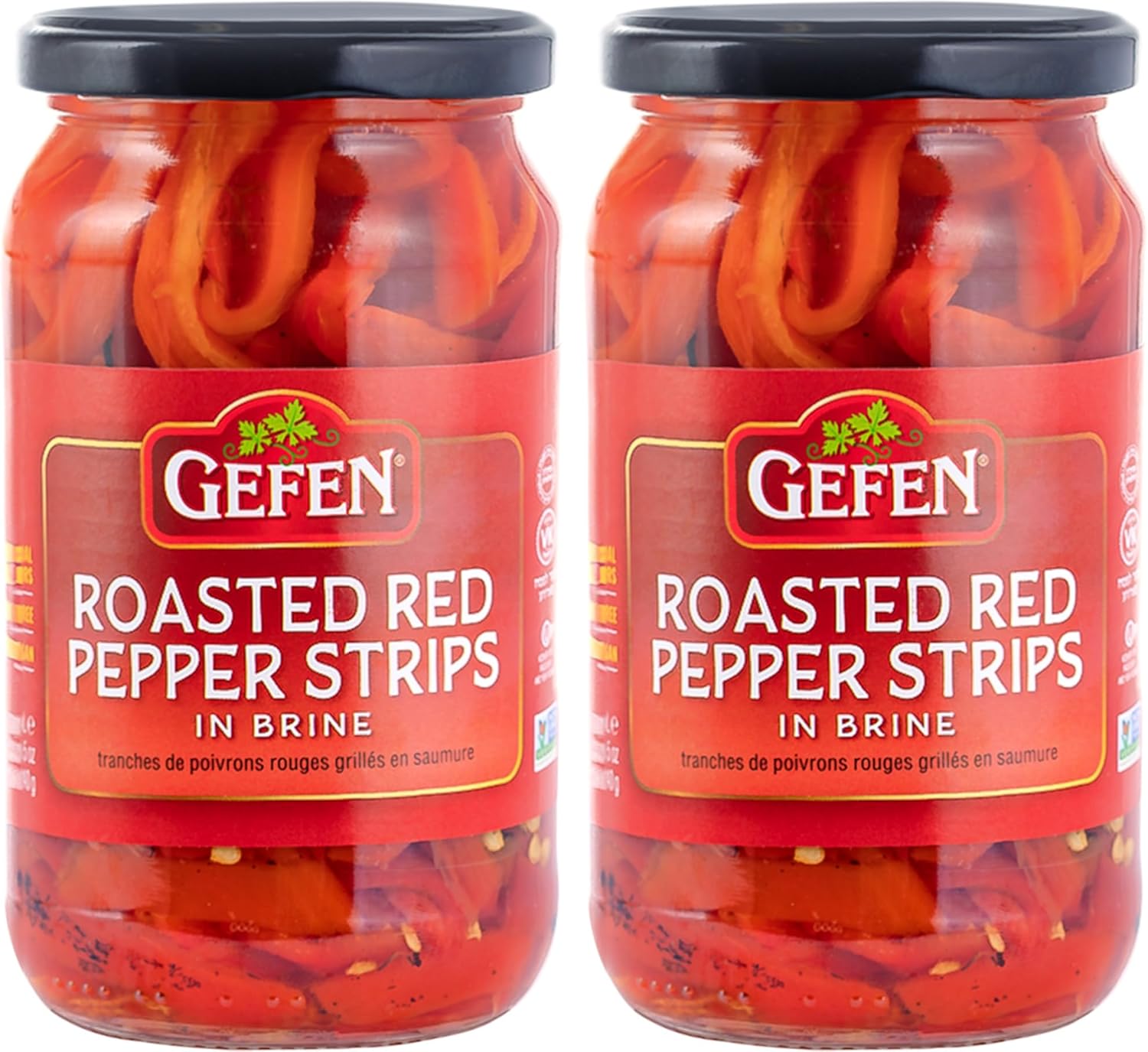 Gefen Roasted Red Pepper Strips, 16 oz (2 Pack) | Roasted Peppers in Brine | Kosher (including Passover)