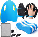 1 Set Swimming Pool Training Kit Swim Paddles Pull Buoy and A-Type Kickboard with Nose Clip Ear Plugs for Pool Training Aids for Swimmers & Beginners Stroke Technique