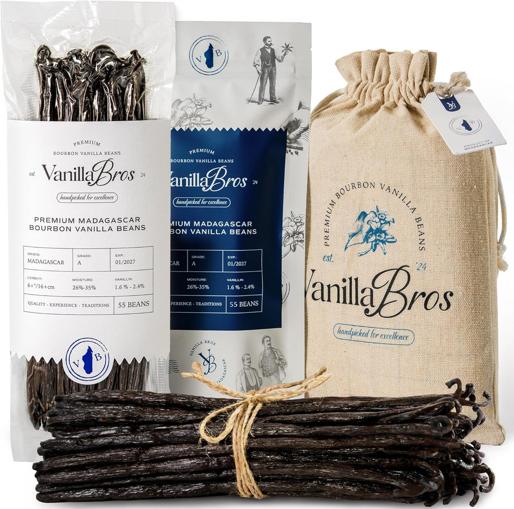 55 Madagascar Vanilla Beans Grade A - Gourmet Bourbon Vanilla Pods 6.3-8.3" - For Baking, Cooking & Homemade Vanilla Extract - VanillaBros