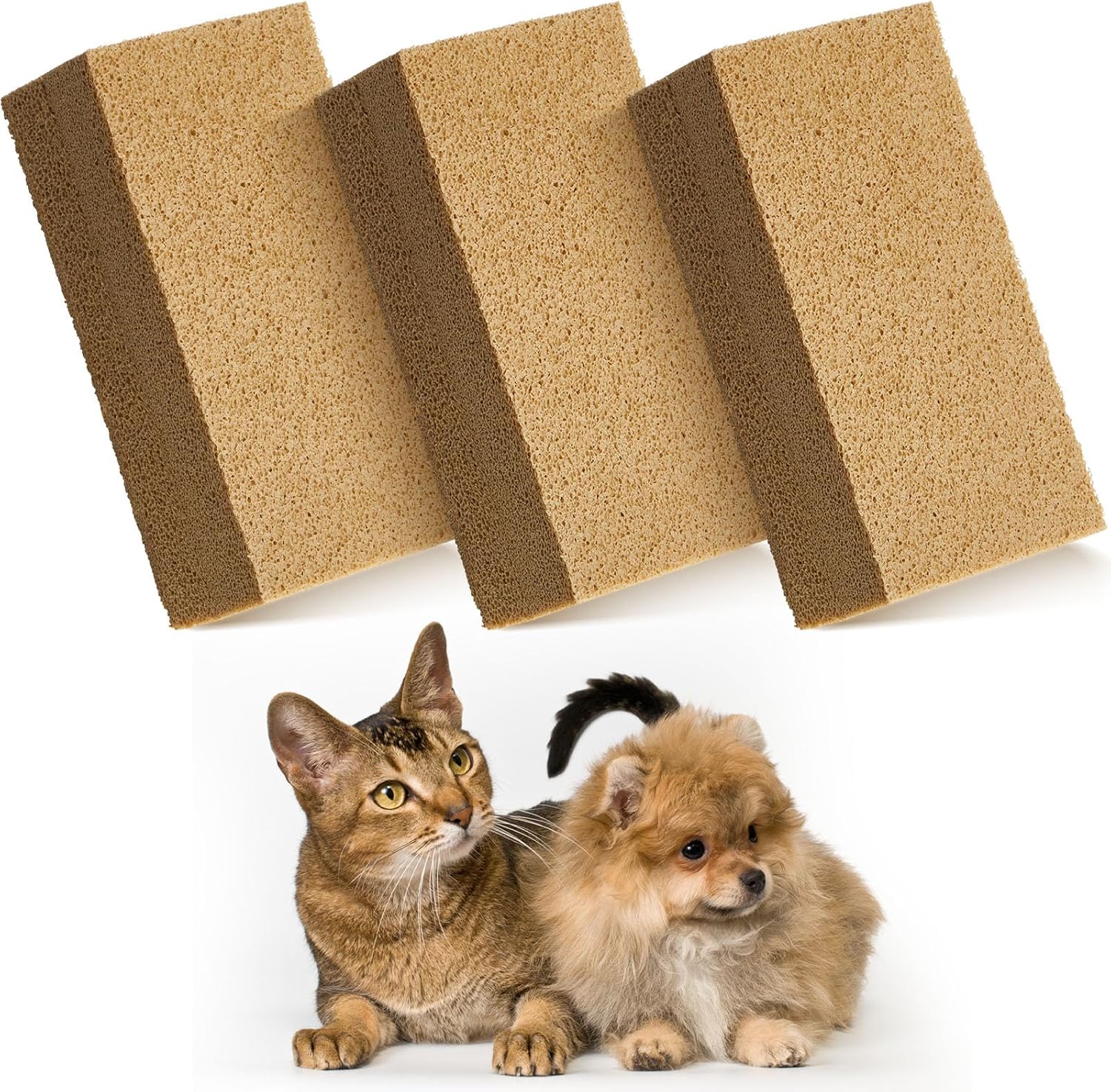 Pet Hair Remover Sponge Cat and Dog Hair Sponge Rubber Pet Fur Lifter Removal Tool, Remove from Furniture, Carpet, Bedding, Clothing, 6.26 x 3.28 x 1.89 Inch (Khaki,3 Pack)