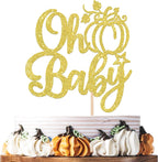 1 Pack Oh Baby Pumpkin Cake Topper Glitter Pumpkin Fall Harvest Cake Pick for Thanksgiving Baby Shower Kids Birthday Party Autumn Theme Party Cupcake Decoration Supplies Gold