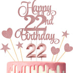 22nd Birthday Cake Toppers, 22nd Birthday Candles Numeral Candles and Glitter Cake Decorations Toppers Set for Party Supplies (Rose Gold)
