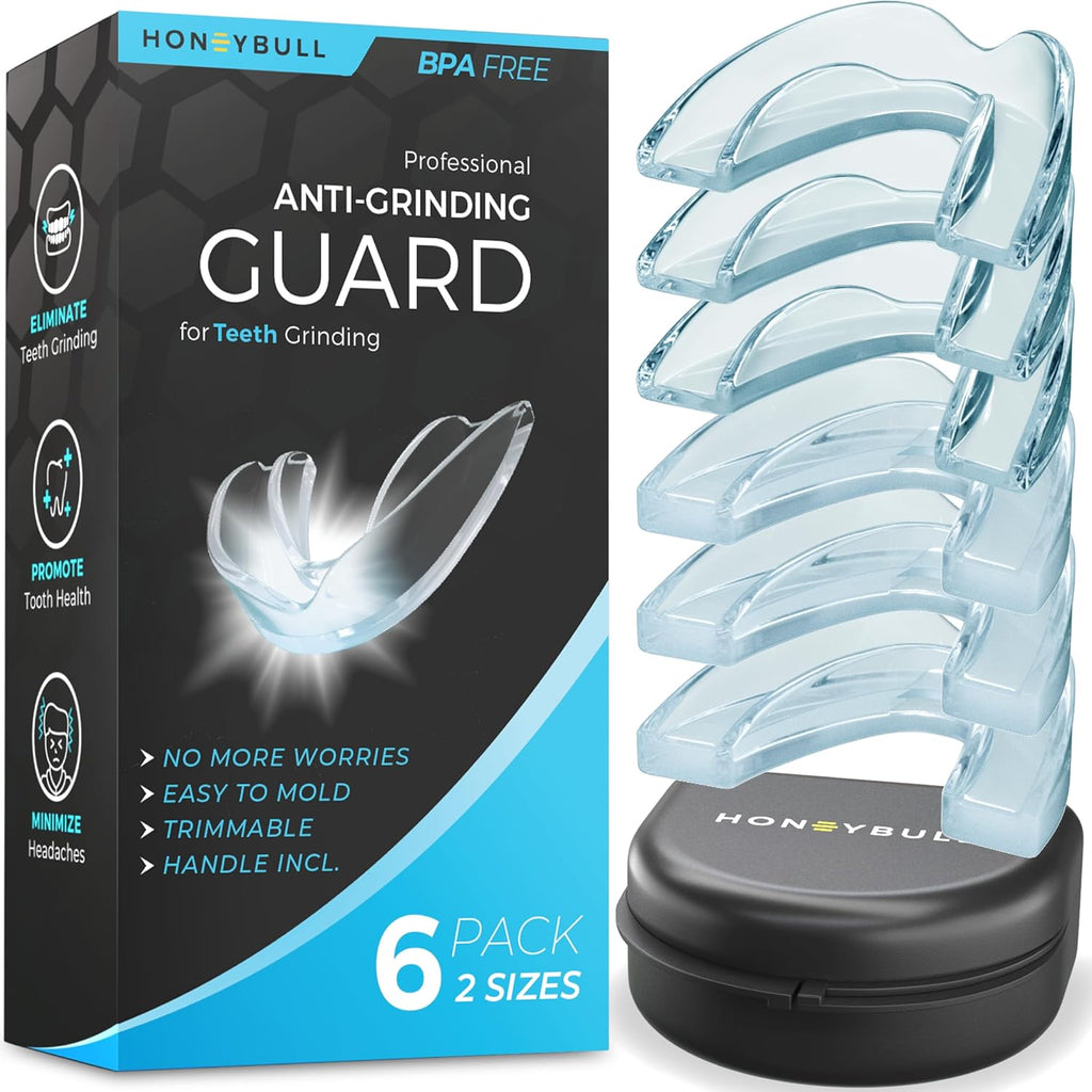 HONEYBULL Anti Grinding Night Guard Set, Custom Molded Mouth Guards for Teeth Grinding, 2 Thicknesses for Light & Heavy Bruxism, Comfortable Fit (6 Pack Mixed)