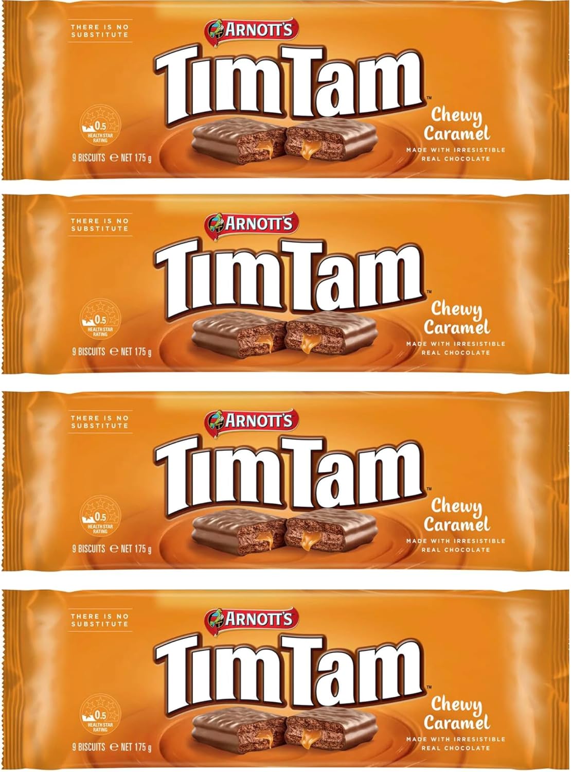 Arnott’s Tim Tam Chewy Caramel Chocolate Biscuits – 4 Pack (175g Each) – Made in Australia – Classic Australian Treat