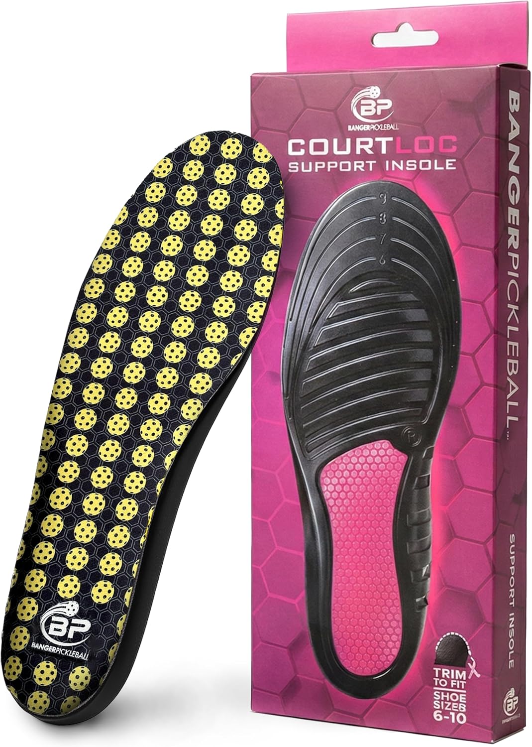 Banger CourtLoc Pickleball Insoles for Women – Low-Profile Arch Support Shoe Inserts, Lateral Stability & Plantar Fasciitis Relief Support – Trim-to-Fit, Moisture-Wicking Court Sport Insole (Women's)