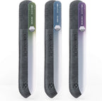GERMANIKURE Czech Crystal Glass Nail File 3 Pack in Suede Sleeves - Professional Manicure & Pedicure Products for Smooth Easy Shaping of Natural Nails - Ideal Nail Care Gift