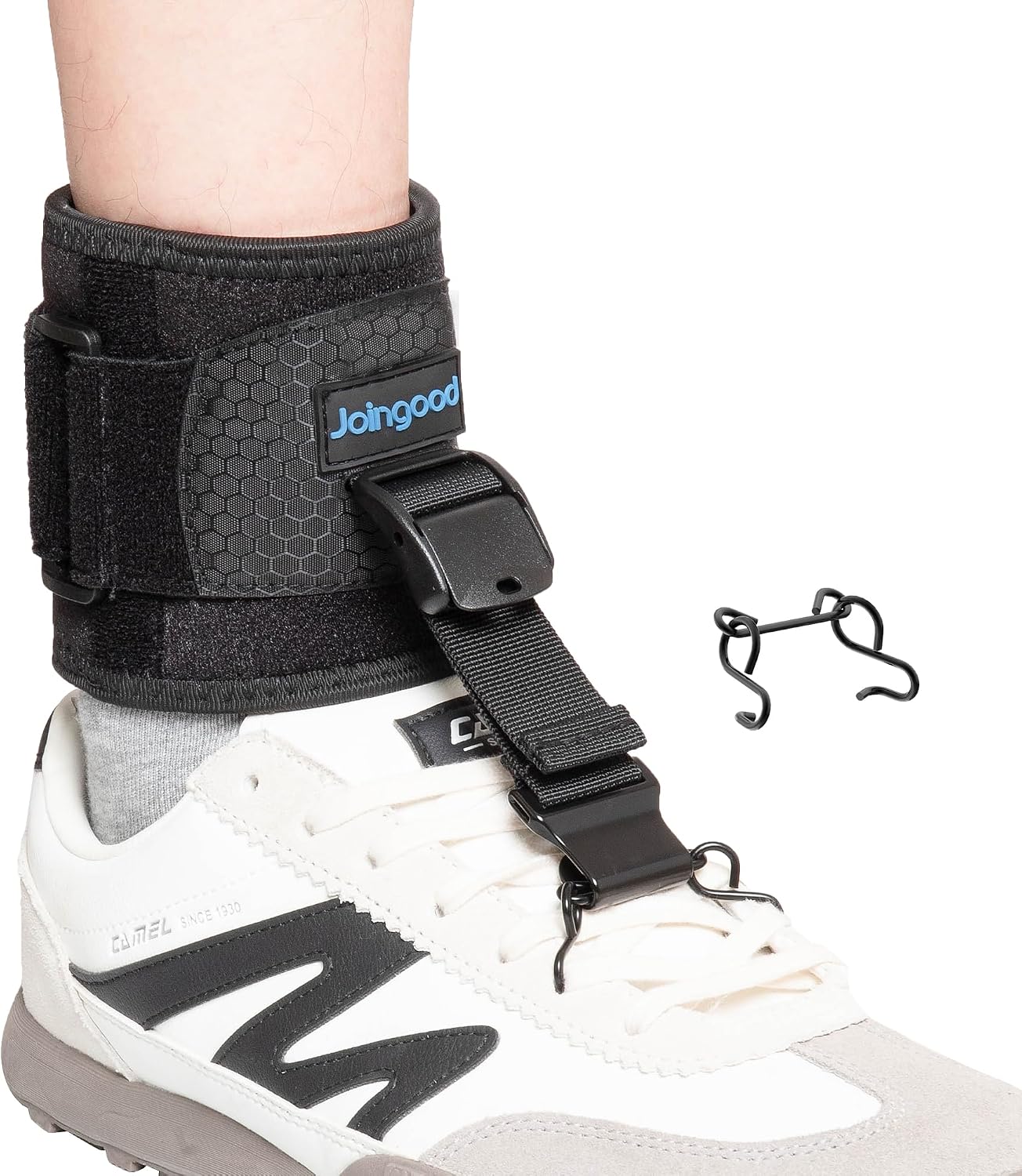 AFO Foot Drop Brace for Walking, Upgraded Zinc Alloy Hook, Includes Eyelet Hook for Elastic Laces, Adjustable Drop Foot Support Brace Fits Left or Right Foot for Men & Women, S/M