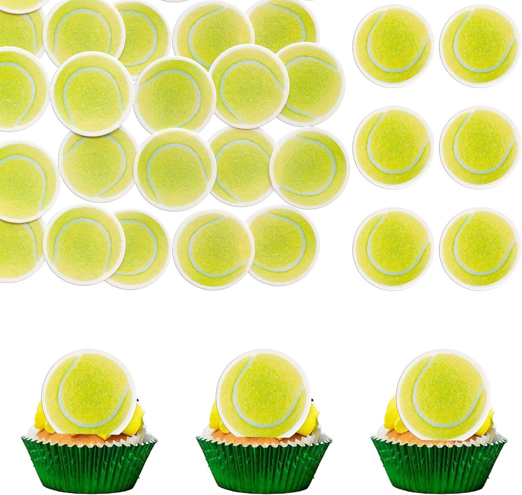 Gyufise 50Pcs Edible Tennis Cupcake Toppers Wafer Paper Sport Ball Cupcake Picks Tennis Sports Theme Baby Shower Kids Birthday Party Cake Decorations Supplies