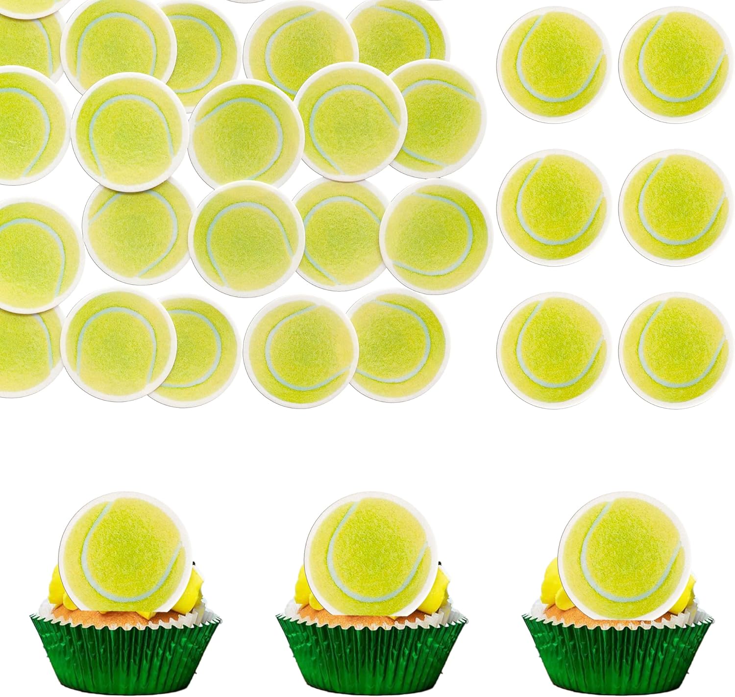 Gyufise 50Pcs Edible Tennis Cupcake Toppers Wafer Paper Sport Ball Cupcake Picks Tennis Sports Theme Baby Shower Kids Birthday Party Cake Decorations Supplies