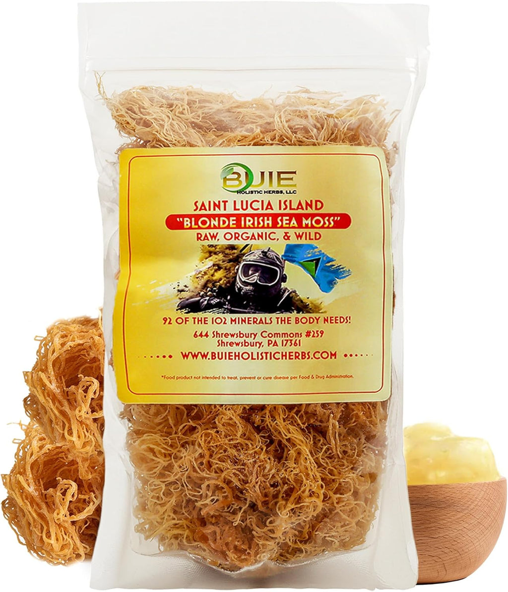 Golden Irish Sea Moss | Wildcrafted from St. Lucia | 16oz Makes ~240+ oz Sea Moss Gel | 100% Natural, Raw & Sun-Dried | Dr. Sebi Inspired, Nutrient-Rich Irish Moss for Health & Wellness