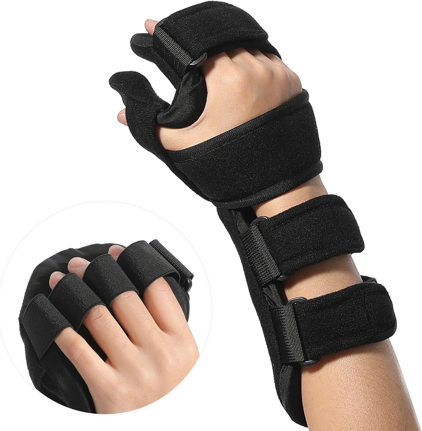 Fanwer Stroke Resting Hand Splint - Night Immobilizer Wrist Finger Brace for Flexion Contractures, Functional 5 Finger Stabilizer Wrap - for Muscle Atrophy Rehab, Arthritis, Tendonitis (Right, Medium)