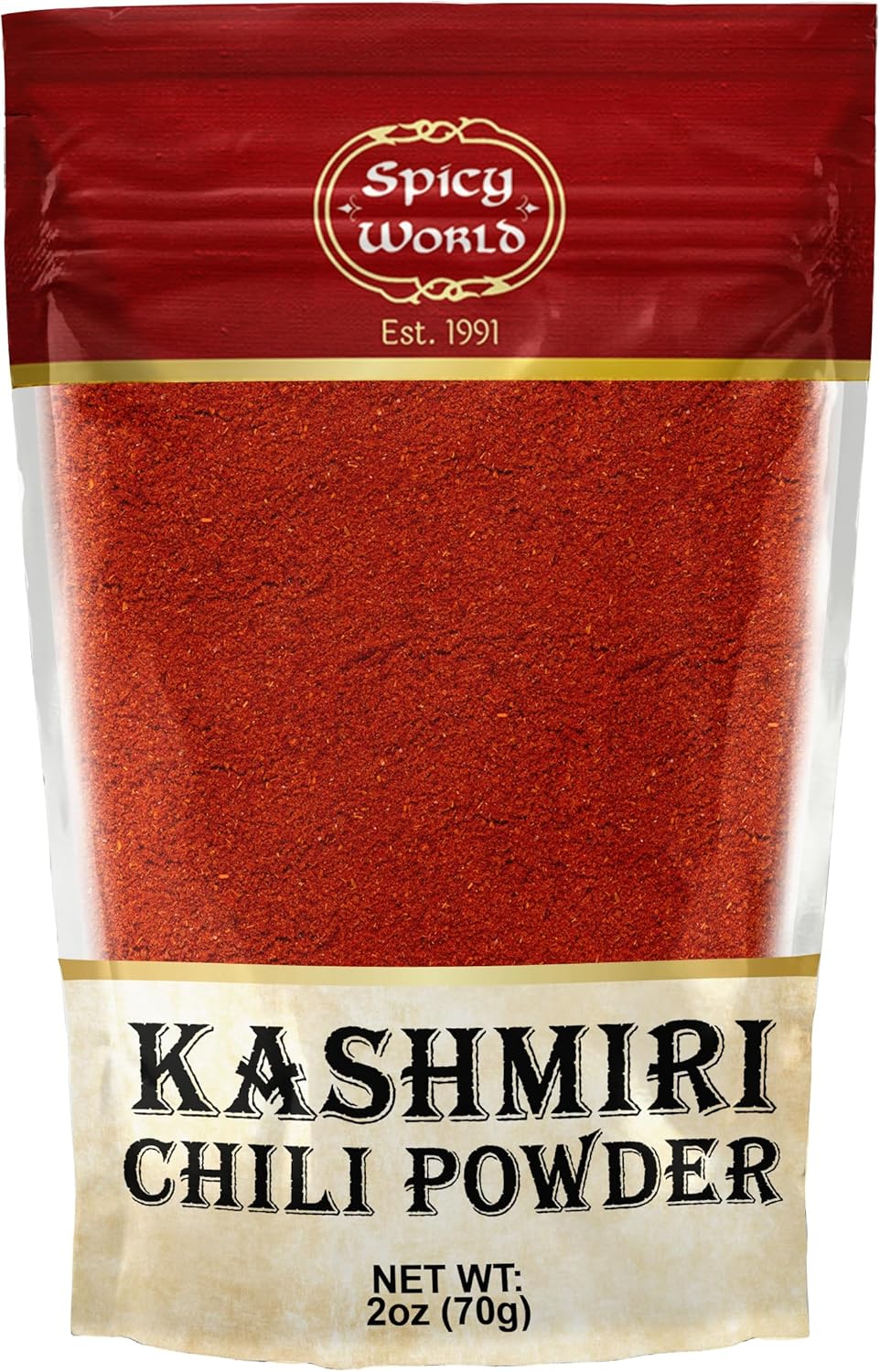 Spicy World Kashmiri Chili Powder 2 Ounce bag | All Natural Low Heat, Red Chili Powder - Red Pepper Powder