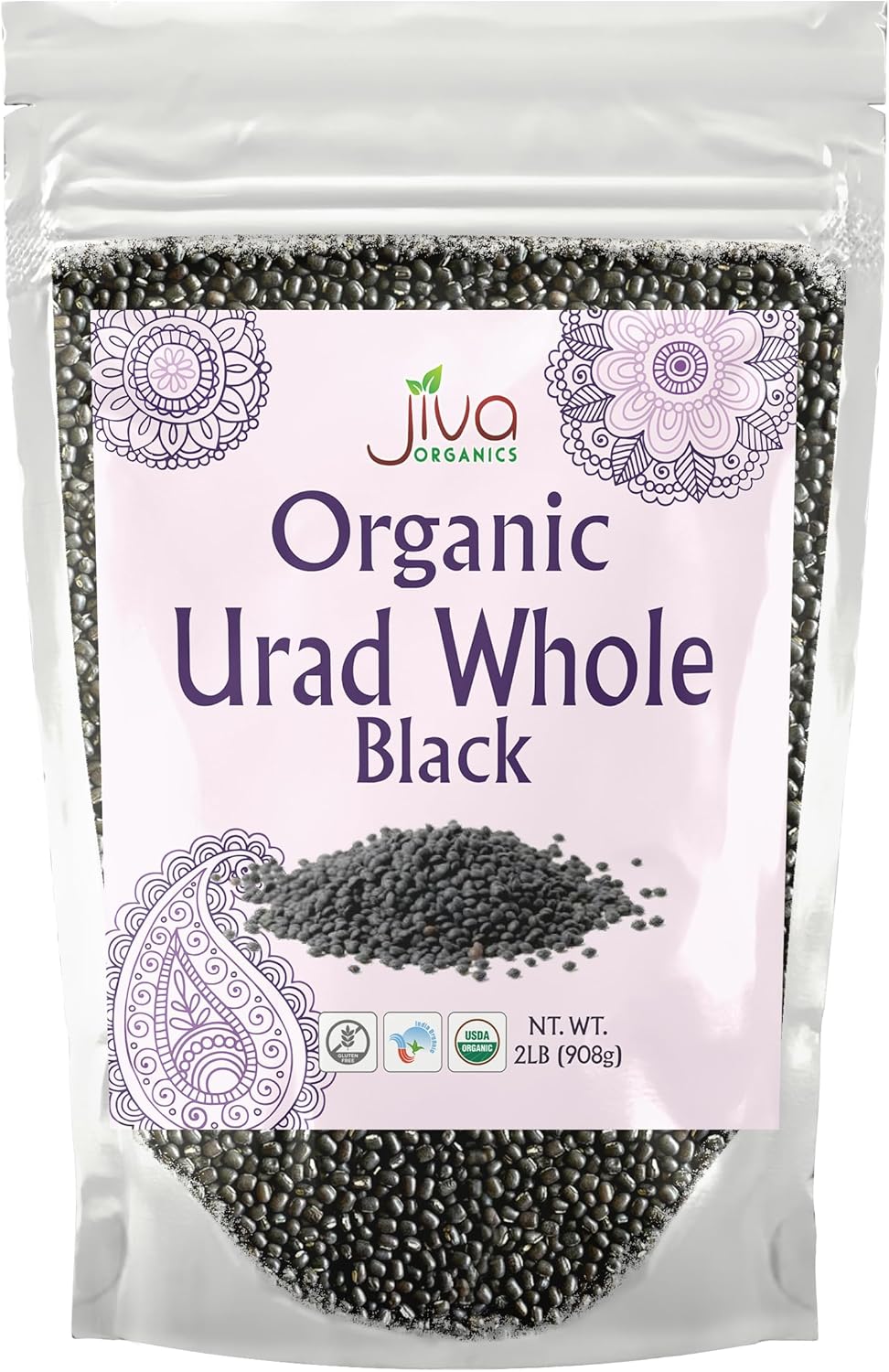 Jiva Organics Organic Urad Whole 2LB Bag - Black Gram Dal, Urad Dal Whole - Non-GMO, Gluten Free