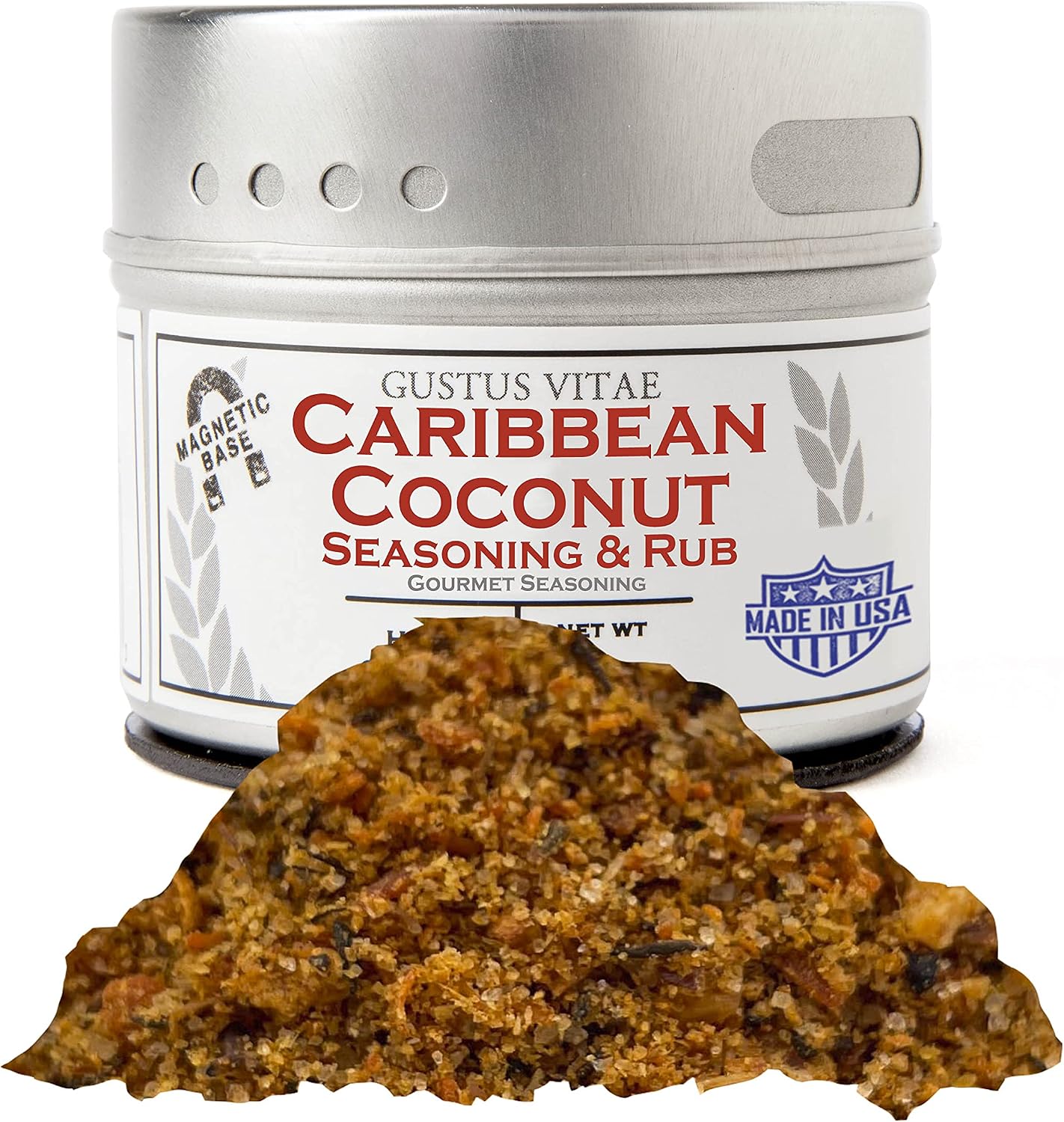 Caribbean Coconut Seasoning & Rub | Authentic Artisanal Gourmet Spice Mix | All Natural, Non GMO | Sustainably Sourced, Ultra Premium Seasoning | Hand Crafted Spices, Made in Small Batches | GLP-1 Friendly | Made in USA | Magnetic Tin | Gustus Vitae | #44