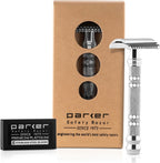 Parker Open Comb Double Edge Safety Razor – Heavyweight Chrome Handle for Closer Shaves – Includes 5 Razor Blades – Ideal for Men with Thick or Coarse Beards (24C-Chrome)