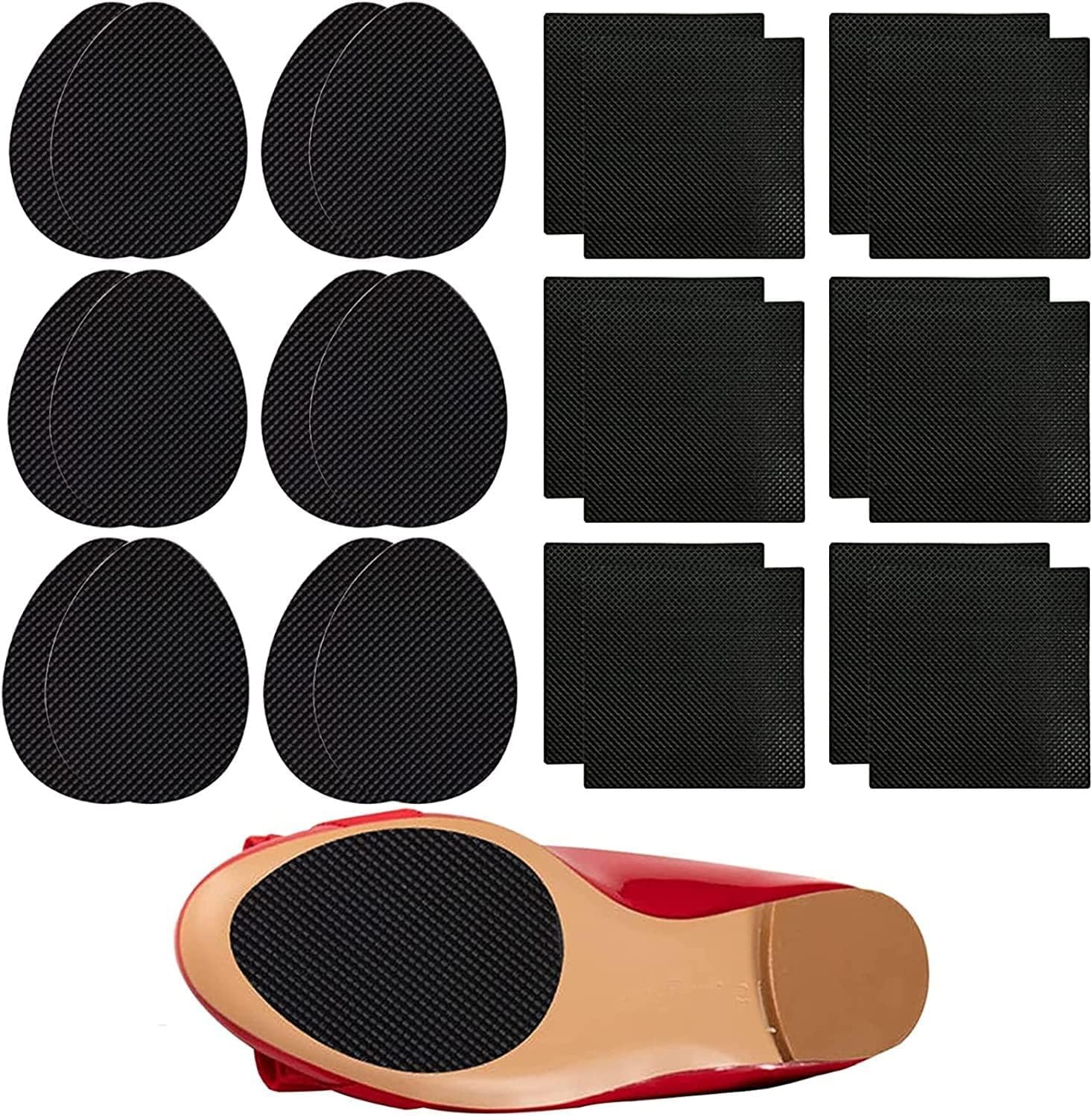 24Pcs Non-Skid Shoe Pads, Anti-Slip Shoe Grips for High Heels, Self-Adhesive Rubber Shoes Pads, Wear-Resistant Rubber Sole, Noise Reduction for Men&Women's Boots, Flats Etc (Black