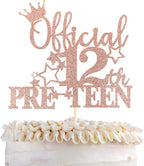 1 Pack Official Pre-teen 12 Cake Topper Glitter Happy 12th Birthday Cake Pick Cheers to 12 Years Old Cake Decorations for Teen 12th Birthday Party Supplies Rose Gold