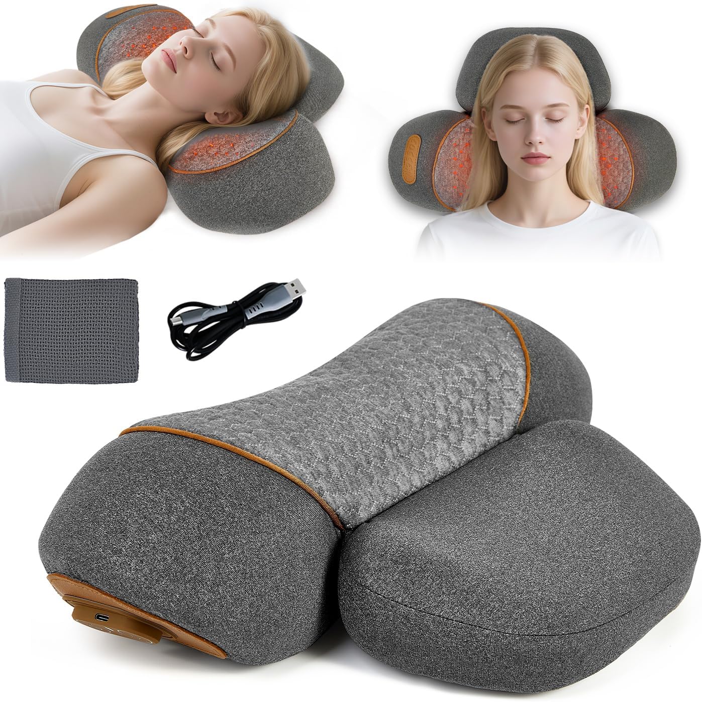 Gifts for Family, 3-in-1 Electric Neck Massager Pillow for Bed - Pillow Massage Neck Hump for Shoulder Pain, with Vibrating Heating and Traction Function