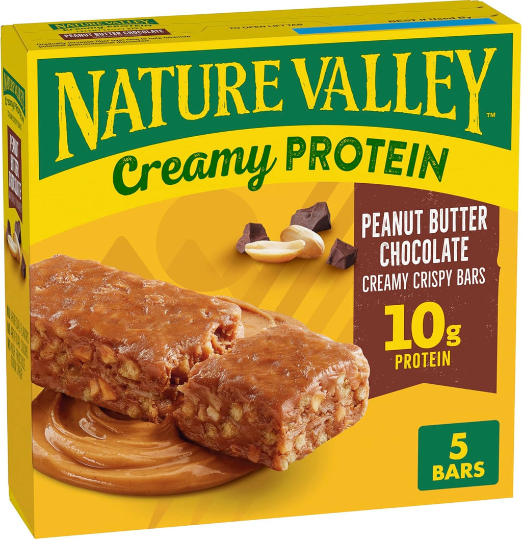 Nature Valley Creamy Protein Bars, Peanut Butter Chocolate, 10g Protein Snacks, 5 Bars, 7.45 oz