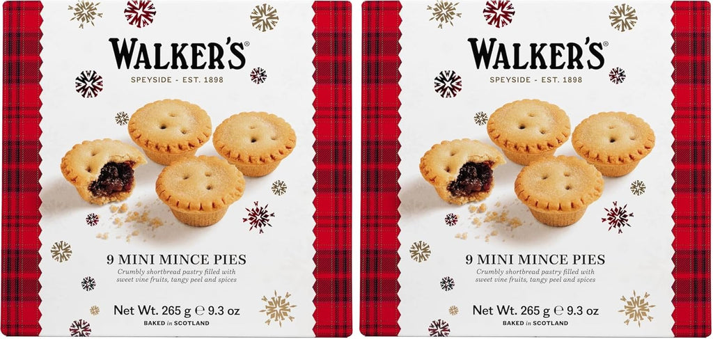 Walker’s Mini Mince Pies, Luxury Holiday Treats and Dessert from Scotland, Suitable for Vegetarians- 9 Count Box (Pack of 2)