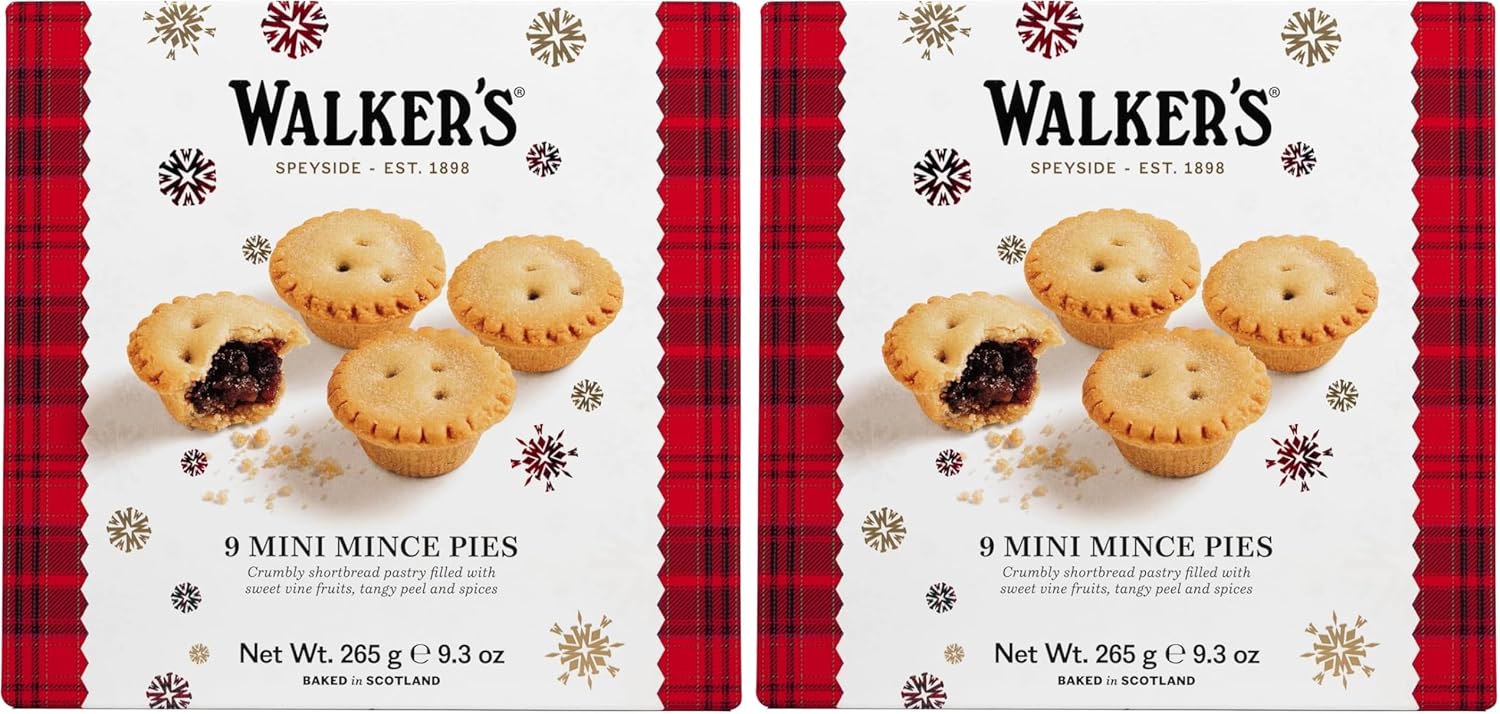 Walker’s Mini Mince Pies, Luxury Holiday Treats and Dessert from Scotland, Suitable for Vegetarians- 9 Count Box (Pack of 2)