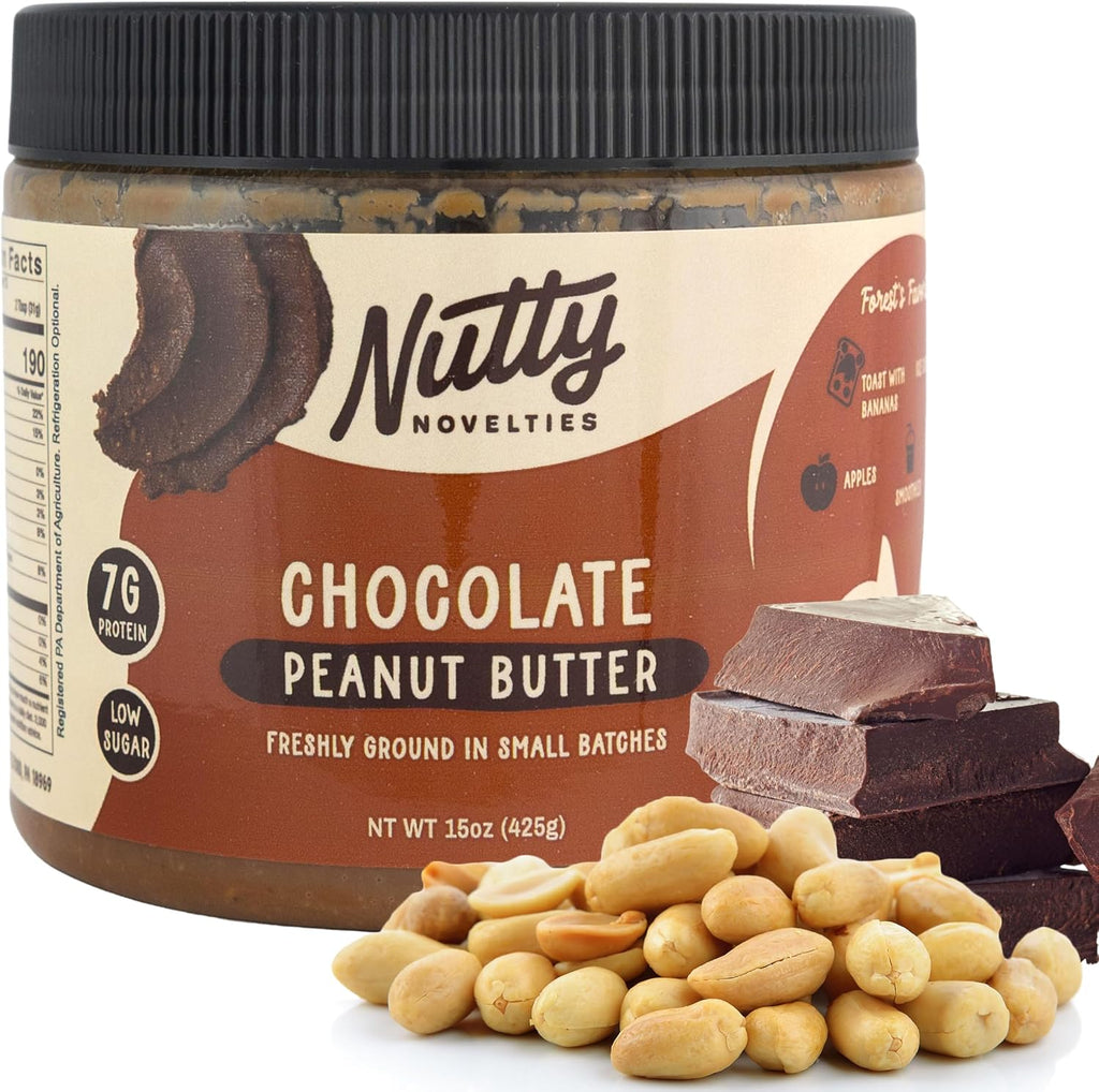 Nutty Novelties Chocolate Peanut Butter - High Protein, Healthy Peanut Butter - All-Natural Peanuts Free of Cholesterol, Preservatives & Salt - 100% Vegan - 15 Ounces