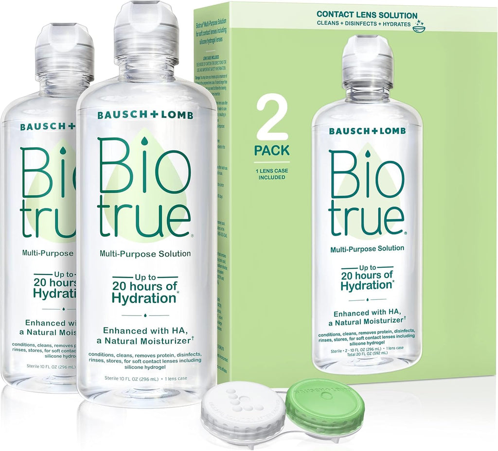 Biotrue Contact Solution, Multi-Purpose with Lens Case, Cleans, Conditions, Hydrates, Disinfects, Removes Protein, Dirt & Debris, Contact Lens Cleaner & Storage, 10 Fl Oz (Pack of 2)