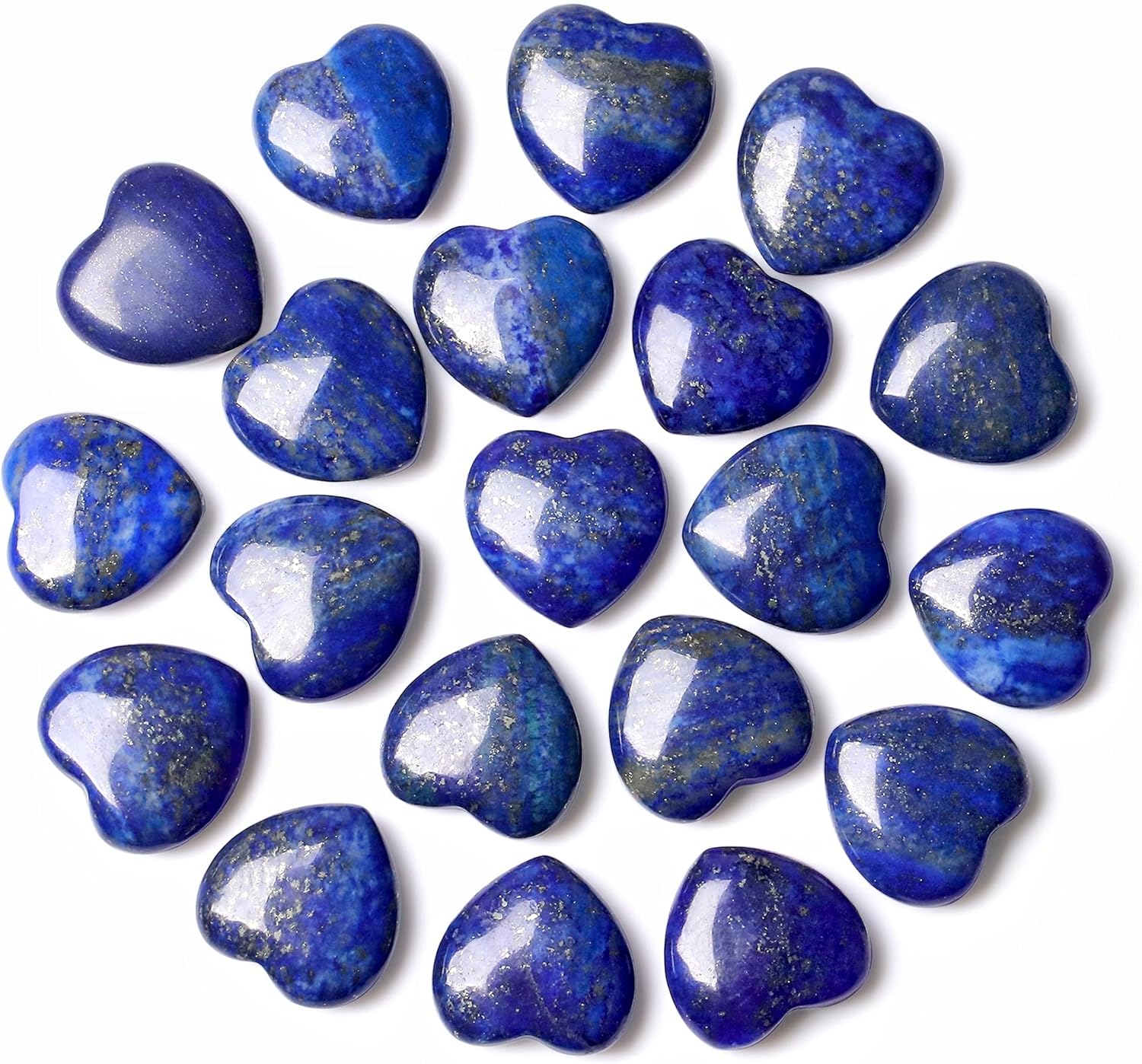 20PCS Lapis Lazuli Stone Crystal Heart Shaped Stones Polished Healing Crystals Natural Cute Pocket Trinket Gemstone Reiki Wholesale Set Balancing Meditation Mothers Day Bulk Gifts for Women