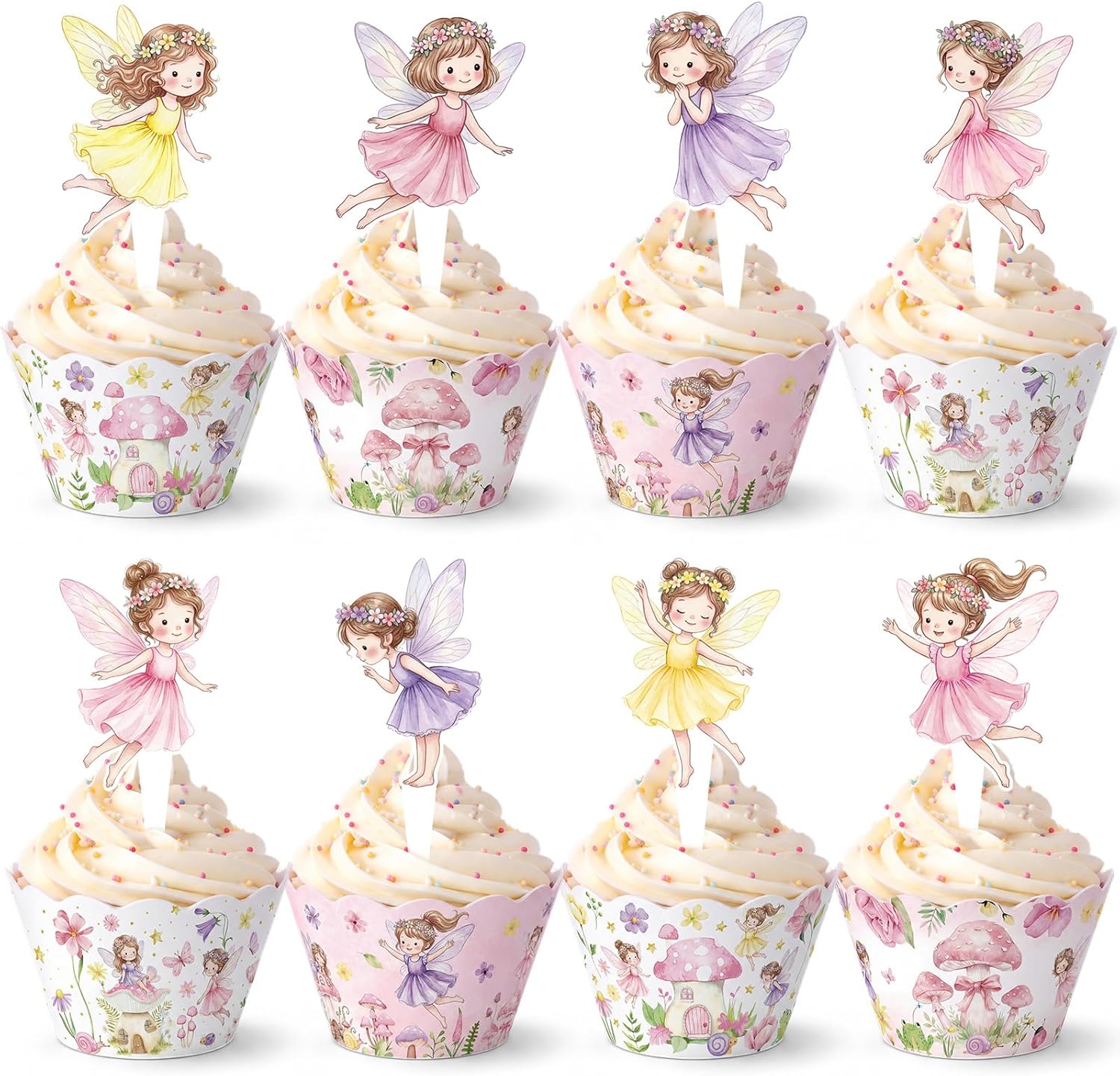 96 PCS Fairy Cupcake Topper Decoration - Birthday Party Cupcake Wrappers Decor Wing Ballet Dancer Cake Pink for Bridal Shower Birthday Party Supplies