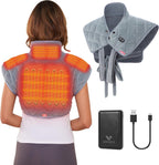 Vofuoti Heating Pad for Neck and Shoulders, Portable Cordless Heating Pad with Massager and Battery, Weighted Electric Heated Neck Shoulder Wrap, 16'' x 22'', 2.2lbs-Gray