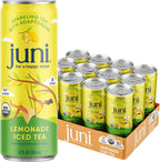 Juni Sparkling Adaptogen Drink with Ashwagandha, Lion’s Mane & Reishi Mushrooms, Green Tea for Focus, Zero Sugar, 10 Calories, Organic Non Alcoholic Drinks - Lemonade Iced Tea 12 pack